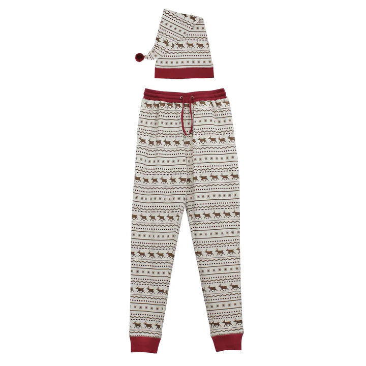 Men's Organic Holiday Jogger & Cap Set | Fair Isle Rudolph