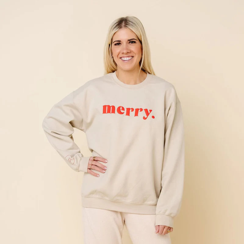 merry. | Women's Holiday Pullover | Warm Cream (by Lou Lou)