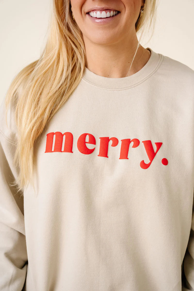 merry. | Women's Holiday Pullover | Warm Cream (by Lou Lou)