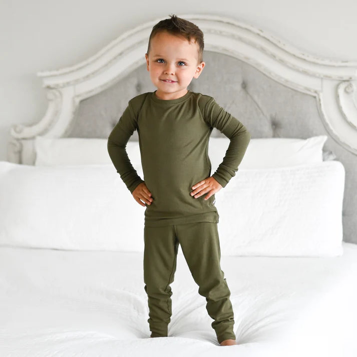 Ribbed Two-Piece Bamboo Pajama Set | Pine Green