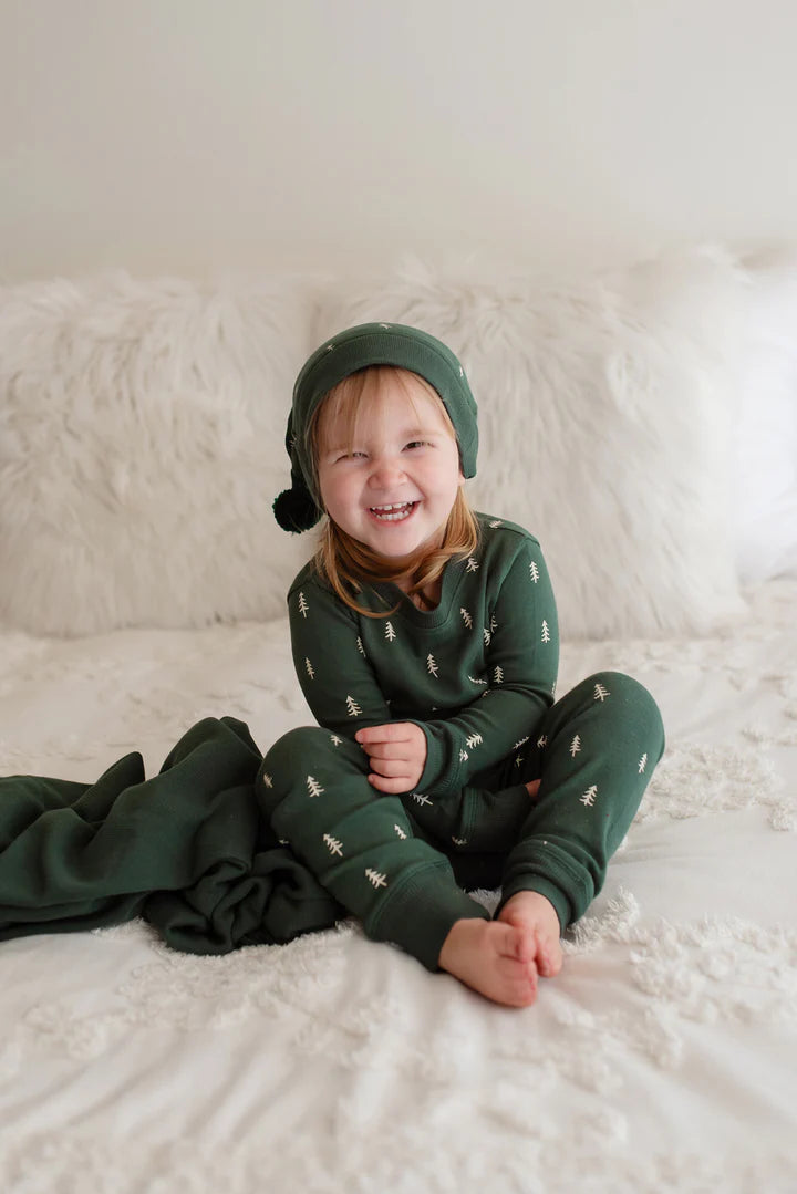 Kids' Organic Holiday PJ & Cap Set | Pine Trees