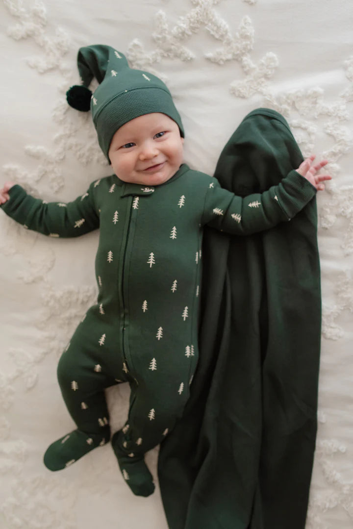 Holiday 2-Way Zipper Footie & Cap Set | Pine Trees