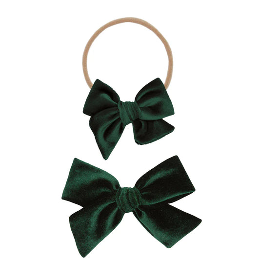 Pine Velvet Bow | Nylon Headband