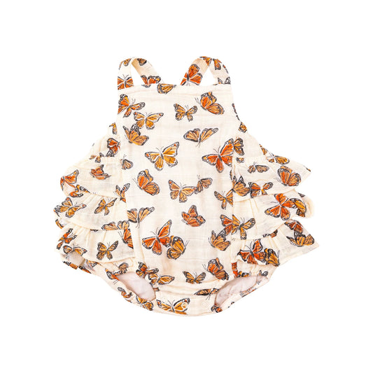 Ruffle Sunsuit Romper | Painted Monarch Butterflies