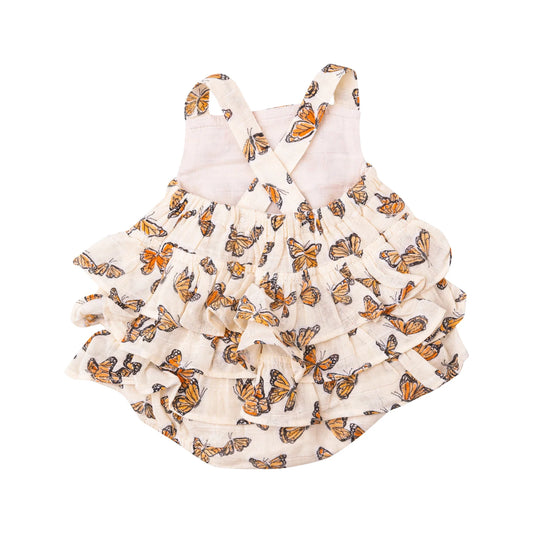 Ruffle Sunsuit Romper | Painted Monarch Butterflies