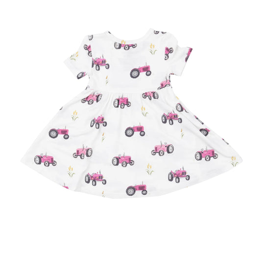 Short Sleeve Twirly Dress | Pink Tractors