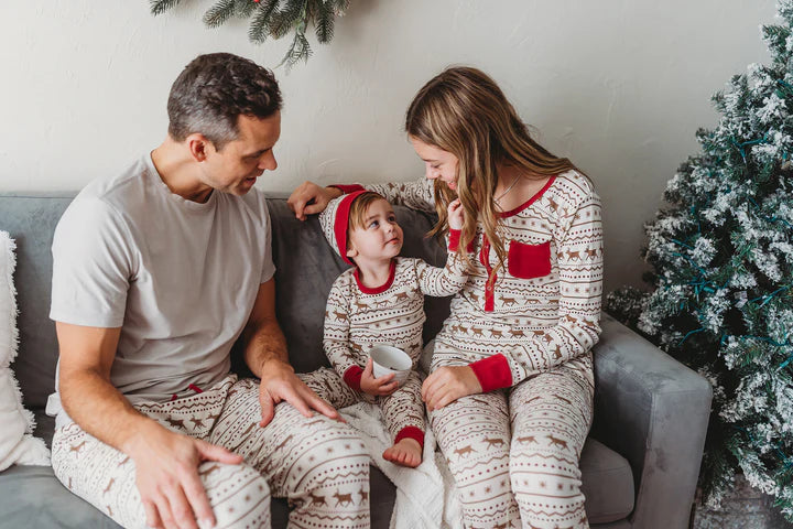 Men's Organic Holiday Jogger & Cap Set | Fair Isle Rudolph