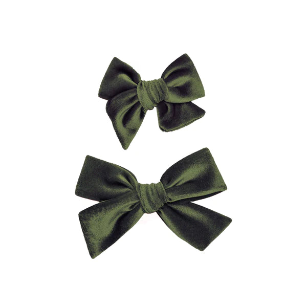 Velvet Bow Clip | Olive